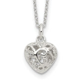 Sterling Silver Polished Puffed Filigree Heart 18 inch Necklace